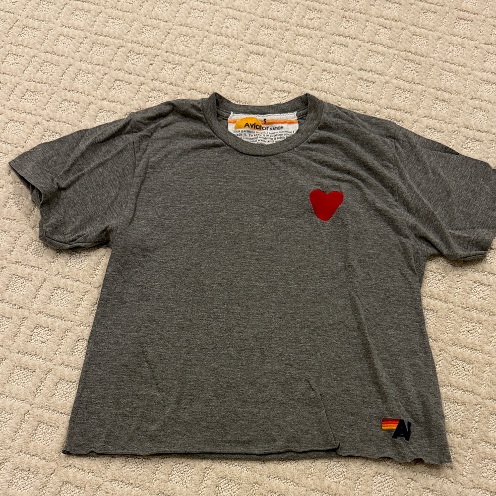 Aviator Nation Youth Heather Gray Tee with Red Heart